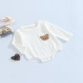 thumbnail image 2 of Barboteuse d'Automne pour Bébés Filles Garçons, Col Brodé d'Ours, Manches Courtes, Combinaison à Boutons-Pression, 2 of 6