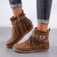 thumbnail image 1 of LSLJS Bottes à Franges pour Femmes à Bout Rond avec Fermeture Éclair Latérale, Couleur Unie, Talon Plat, Tige Basse, Bottines à Franges pour Femmes, Bottes pour Femmes, 1 of 9