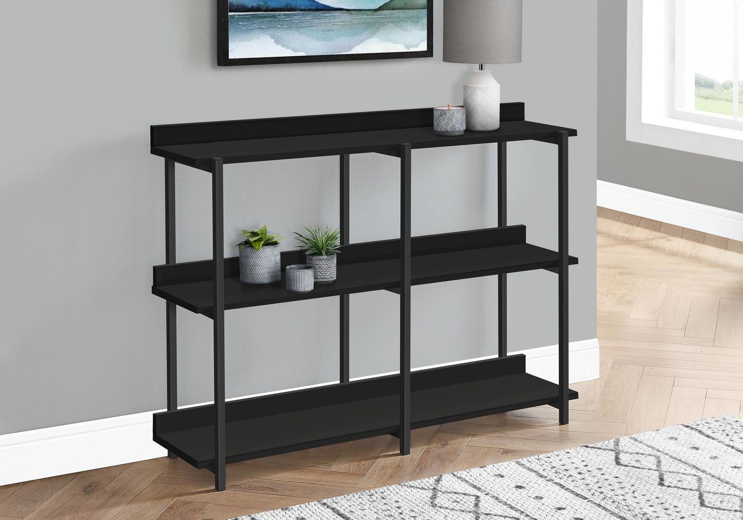 Monarch Specialties Table D'appoint, Console, Entrée, Étroit, Sofa, Salon, Chambre À Coucher, Métal, Stratifié, Noir, Contemporain, Moderne