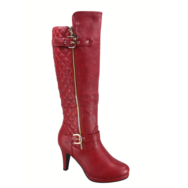 Bottes à Talons Hauts à Fermeture Éclair à Bout Rond Décontractées pour Femmes Dames Mode (Rouge, 7)