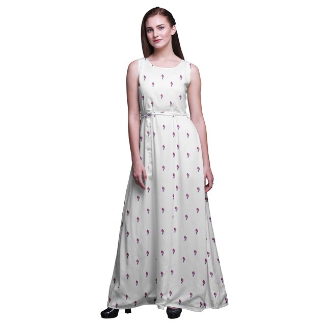 Bimba Block Printed Women Sleeveless Gown Chic Style Long MaxiDress-Small
