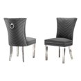 thumbnail image 1 of Ensemble de 2 Chaises Rembourrées en Velours Gris Foncé avec Pattes en Acier Inoxydable, 1 of 2