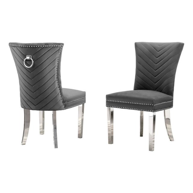 Ensemble de 2 Chaises Rembourrées en Velours Gris Foncé avec Pattes en Acier Inoxydable