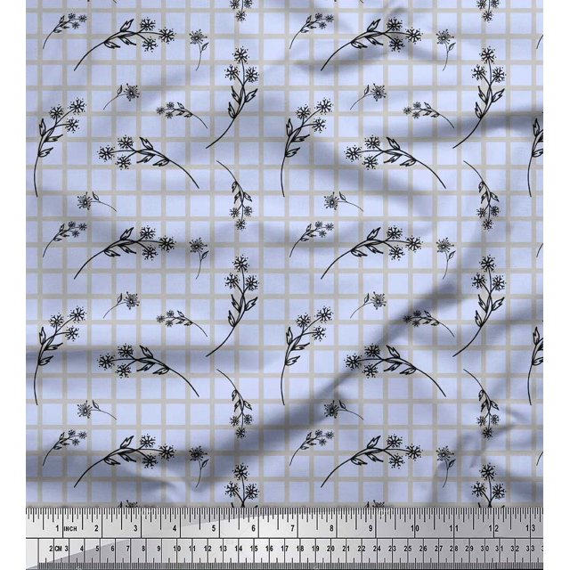 Soimoi Bleu Poly Georgette Tissu Floral & Check Décor Tissu Imprimé Yard 42 Pouces de Large