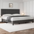 thumbnail image 1 of King Size Platform Bed Frame, Linen Upholstered King Bed Frame, Wooden Slats Support, No Box Spring Needed, Noise-Free, Grey, 1 of 8
