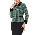 thumbnail image 1 of INSPIRE CHIC Blazer en Tweed à Carreaux Élégant en Velours à Col pour Femme G Vert, 1 of 6