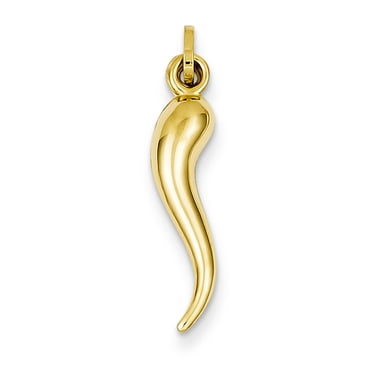 Breloque Corne Italienne 3D Creuse en Or Jaune 14K