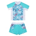 thumbnail image 3 of Kaerm Girls Swimsuit UPF 50+ UV Sun Protection 2 Piece Short Sleeve Swimwear Rash Guard Sets Tropical Leaves 16, 3 of 7