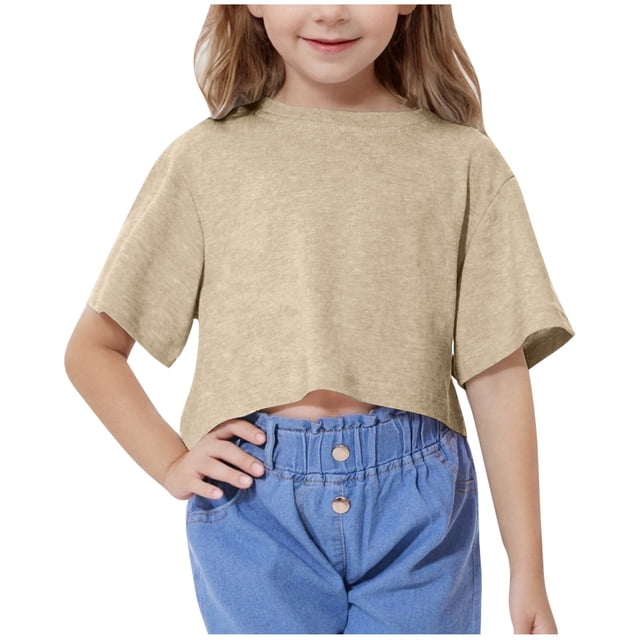 zbxnLI Hauts Courts Athlétiques pour Filles T-Shirts à Manches Courtes pour Enfants Col Ras du Cou T-Shirt d'Entraînement de Gym T-Shirts de Course Vêtements de Sport
