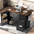 thumbnail image 1 of Farmhouse Kitchen Island with Power Outlet, Drop Leaf, Spice Rack and Drawer,Rolling Kitchen Cart on Wheels,Kitchen Storage Island for Home Dining Room (Black), 1 of 9