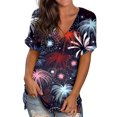 thumbnail image 1 of Débardeurs d'Été Grande Taille pour Femmes Col Ras du Cou T-Shirts Imprimés Manches Courtes T-Shirt Blouse Hauts Amples T-Shirt Col en V Femmes en Liquidation, 1 of 5