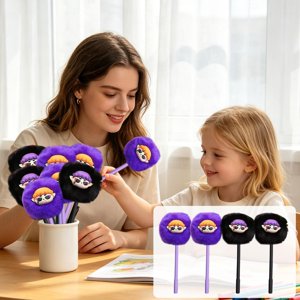 Vacemry SchoolStarting Stylos de gel de saison, 0.5mm Encre noire Adolescents Écrire Stylos en peluche mignons Stylo de dessin animé, classe de bureau Maison Papeterie Fournitures Décor