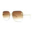 thumbnail image 3 of Rimless Foliage Flower Jewel Trim Rectangle Chic Sunglasses Gold Brown, 3 of 4