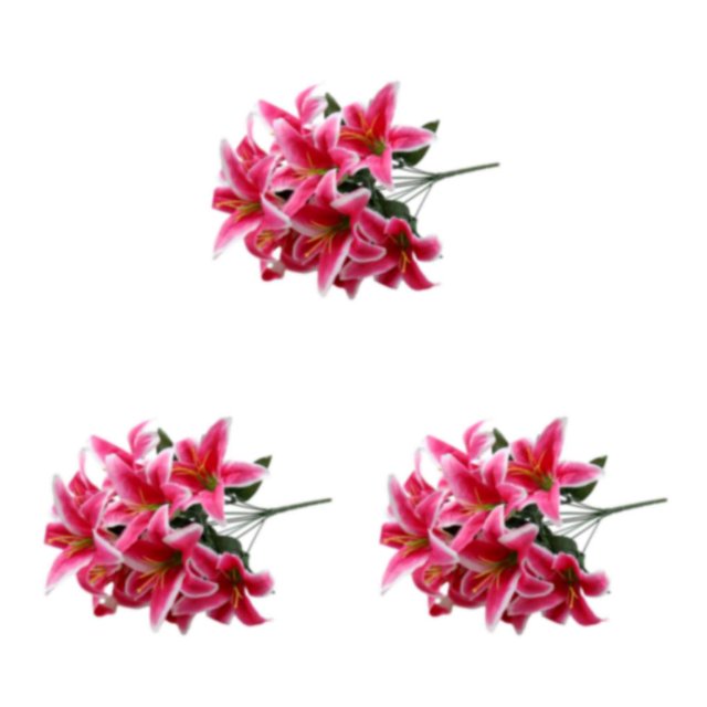 mmirethe Low Maintenance Artificial Lilium Flower Realistic Appearance And Long-lasting deep pink 3Set