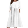 thumbnail image 1 of HXWCHs Robe Nuisette pour Femme en Mélange de Lin, Robe Décontractée à Manches Courtes avec Poches Latérales, Blanc TTTTG, 1 of 5