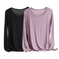 thumbnail image 1 of Timegard Hauts Grande Taille pour Femmes 2 Pcs Col Rond Léger Confortable Couleur Unie Tenue de Détente Haut à Manches Longues, 1 of 2