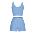 thumbnail image 3 of Womens Short Sets 2 Piece Outfits New Fashion 2 Piece Ribbed Crop Tank Tops and Shorts Tracksuit Set Beach Vacation Trendy 2025 Summer Outfits High Waisted Shorts Matching Workout Sets Light Blue L, 3 of 8