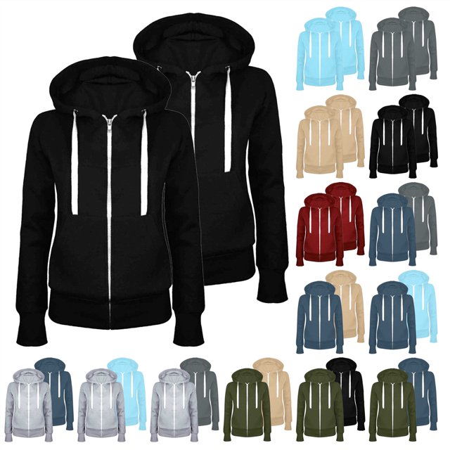 QATAINLAV Chandails à Capuche Zippés pour Femmes 2 Pcs Automne Hiver Manches Longues en Molleton Chandails à Capuche Minces Vestes avec Poches Tenues de Sortie, Vert Armée, TG