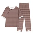 thumbnail image 1 of Timegard Ensembles 2 Pcs pour Femmes Grande Taille Hauts à Rayures à Col Ras du Cou à Manches Courtes et Pantalons à Taille Élastique Tenues Décontractées, 1 of 3
