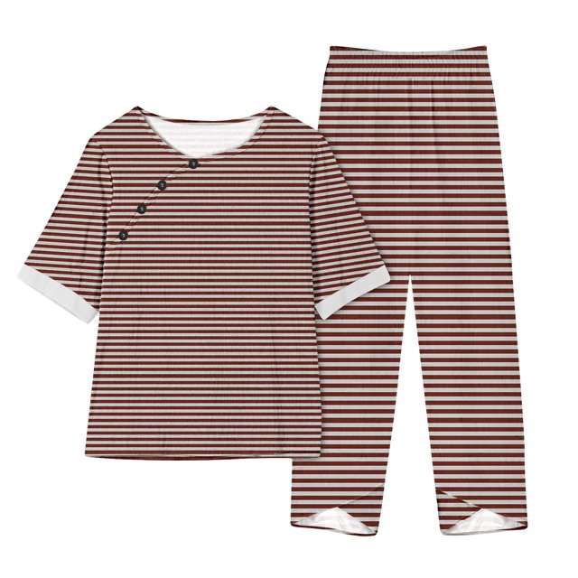 Timegard Ensembles 2 Pcs pour Femmes Grande Taille Hauts à Rayures à Col Ras du Cou à Manches Courtes et Pantalons à Taille Élastique Tenues Décontractées