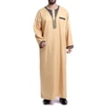 thumbnail image 2 of Penkiiy Long Shirt for Men Men's Muslim Robe Arab Middle Robe Pattern Embroidery Long Sleeve Standing Neck Pocket Long Shirt Fashion Casual Robe Yellow Shirts, 2 of 6
