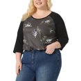 thumbnail image 4 of Agnes Orinda Women's Plus Size 3/4 Raglan Sleeve Floral Contrast Color Blouse 3X Coffe, 4 of 8