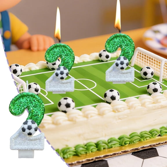 Ensemble de Bougies Chiffres d'Anniversaire Soccer 0-9, Bougies Gâteau Football Pailletées Vertes avec Supports en Plastique, Cire à 10 Chiffres pour Déco de Dessert de Fête