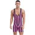 thumbnail image 1 of Zaldita Men's Striped Sleeveless Boxer Shorts Leotard Deep U Neck Racerback Slim Fit Rompers Hot Pink 3XL, 1 of 6