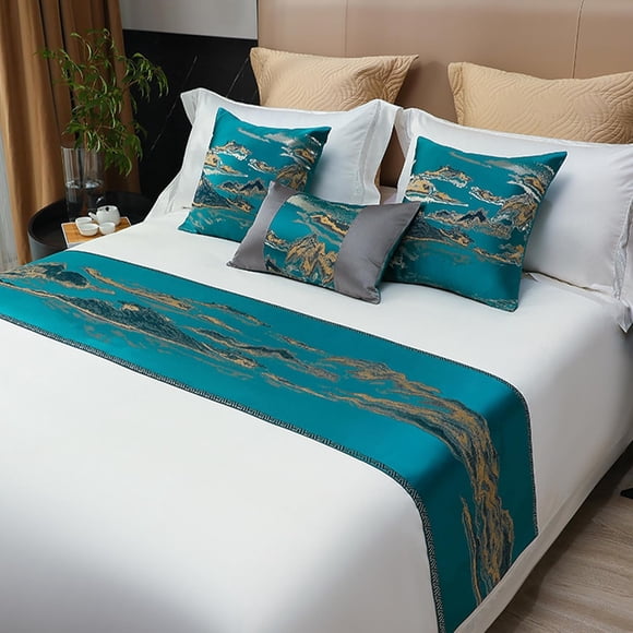 Luxury Bed Runner & Scarves,Landscape Jacquard Design Bed Runner,Elegant Bedding, Bed Room Decorative and Hotel Wedding Room Guestroom (Green, Single(19.7x70.9in))