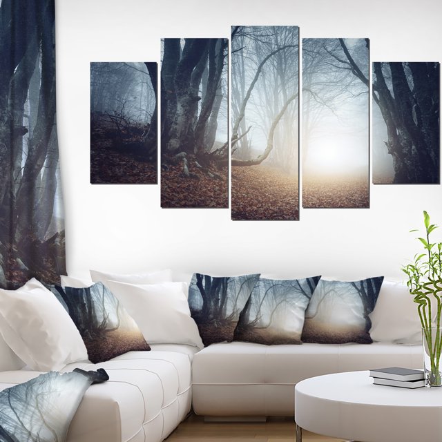 Arbres Magiques dans une Forêt Mystérieuse - Art Mural Moderne sur Toile de Forêt