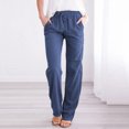 thumbnail image 2 of Womens Casual Linen Pants High Waist Drawstring Loose Fit Summer Pants Trousers with Pockets, 2 of 3