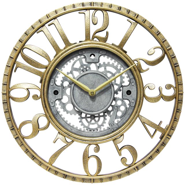 Infinity Instruments 20031GS Engrenage Décoratif 15,5 Pouces Horloge Murale, Or et Argent
