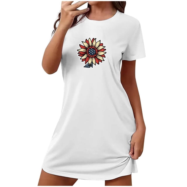 Birdeem Chemises de Nuit pour Femmes Chemise de Nuit Courte Surdimensionnée pour Femmes Robe Imprimée à Col Rond et Manches Courtes