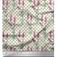 thumbnail image 1 of Soimoi Green Rayon Fabric Check,Leaves & Pink Floral Decor Fabric Printed BTY 42 Inch Wide, 1 of 1