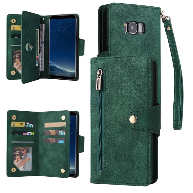 Case for Samsung Galaxy S8 Magnetic Leather Zipper Wallet Cover Card Holder