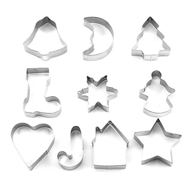 Ensemble de Moules à Gâteau de Noël 10 Pcs, Coupe-Cookies en Acier Inoxydable pour Cuisson de Vacances, Formes Festives Incluant Bonhomme de Neige et Bonhomme de Pain d'Épice (Facile à Nettoyer)