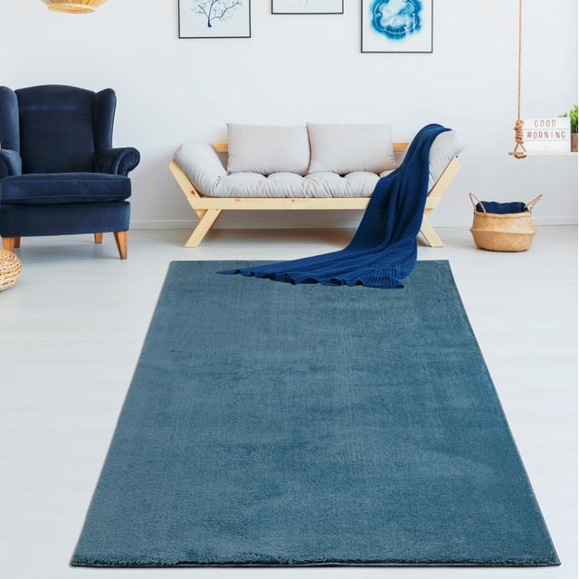 LaDole Rugs 3x5 ft Fluffy Shaggy Area Runner Rug | Machine Washable Small Carpet For Entry Way, Hallway, Home Office, Entrance Indoor Floor Décor | Blue