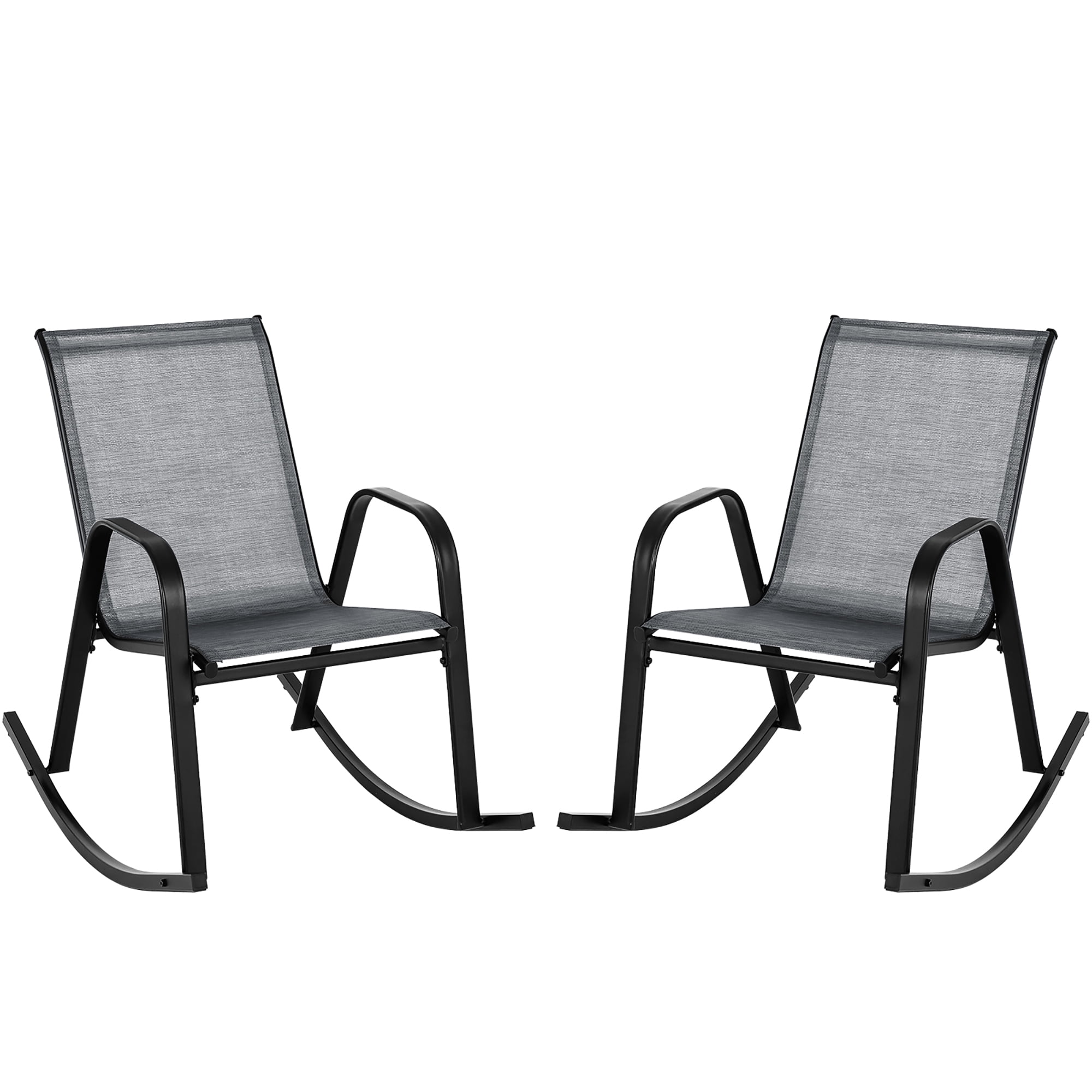 Gymax 2pcs Patio Rocking Chair Heavy-Duty Metal Rocker Outdoor Anti-Slip Gray