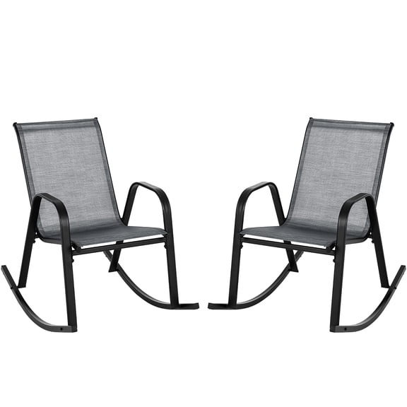 Gymax 2pcs Patio Rocking Chair Heavy-Duty Metal Rocker Outdoor Anti-Slip Gray
