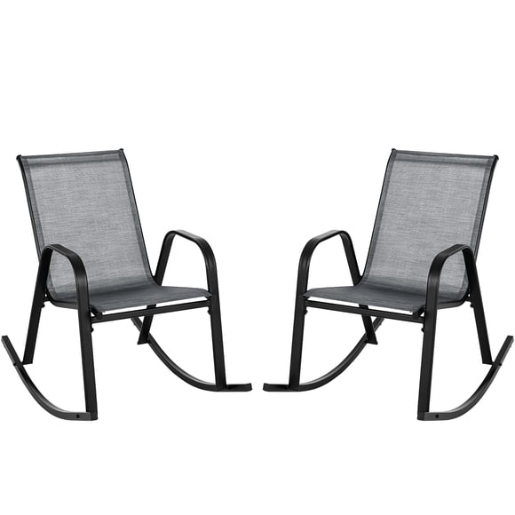 Gymax 2pcs Patio Rocking Chair Heavy-Duty Metal Rocker Outdoor Anti-Slip Gray