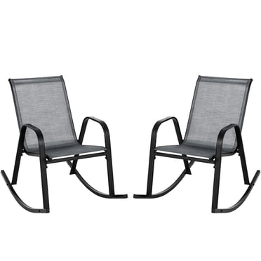 Gymax Lot de 2 Chaises Berçantes de Patio, Berceuses en Métal Robustes pour l'Extérieur, Antidérapantes, Gris