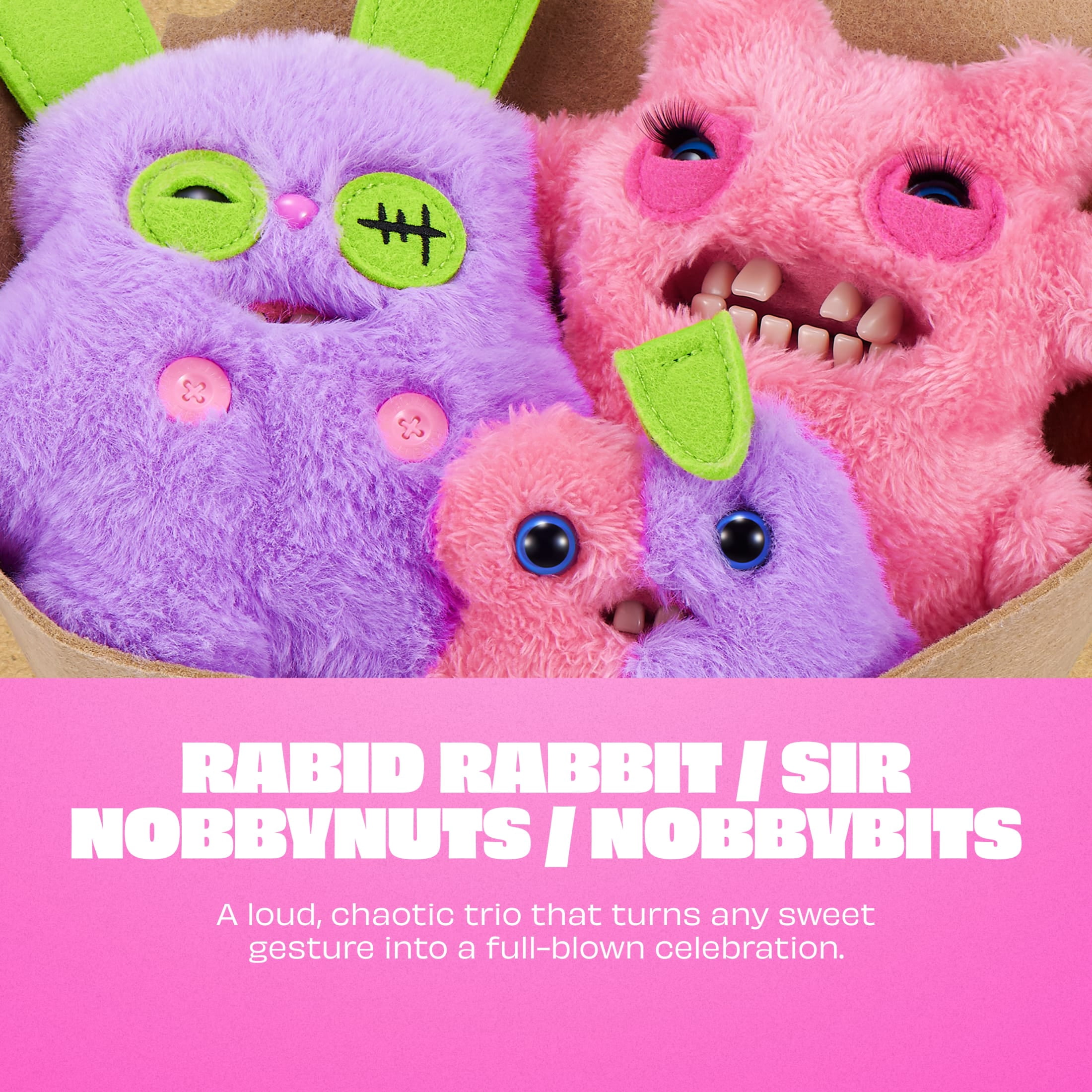 Fuggler Bouquet Set of 3 Stuffed Plush Toys (Rabid Rabbit, Sir Nobbynuts, Nobbybits) by ZURU for All Ages