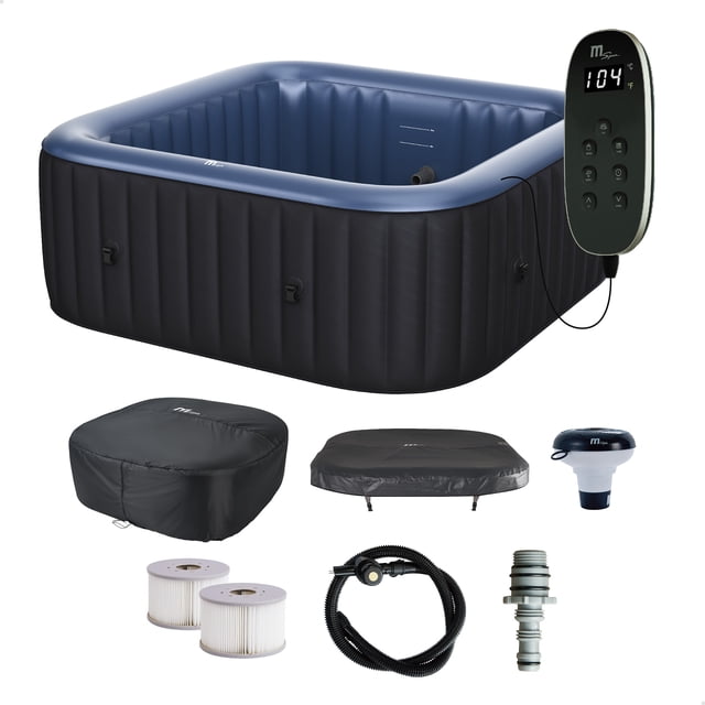 MSpa Tekapo 6-Person Square Inflatable Bubble Massage Spa, Thermal Cover, Outdoor Hot Tub