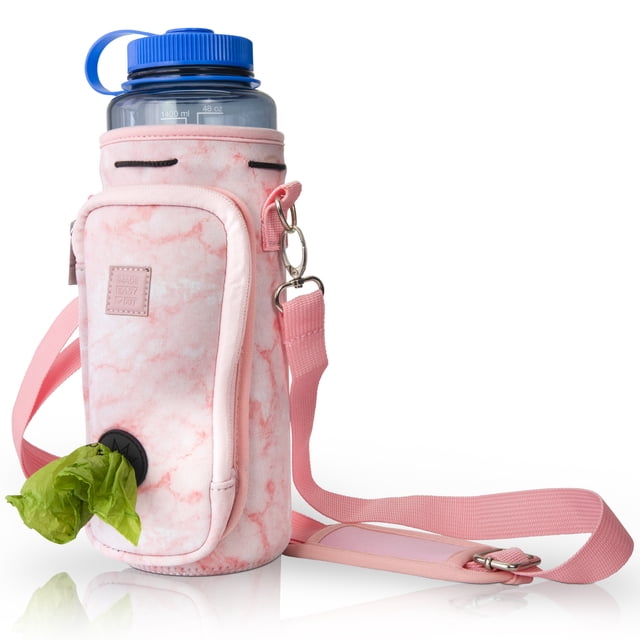 Made Easy Kit Water Bottle Carrier with Pocket for Dog Poop Waste Bags and Adjustable Padded Shoulder Strap