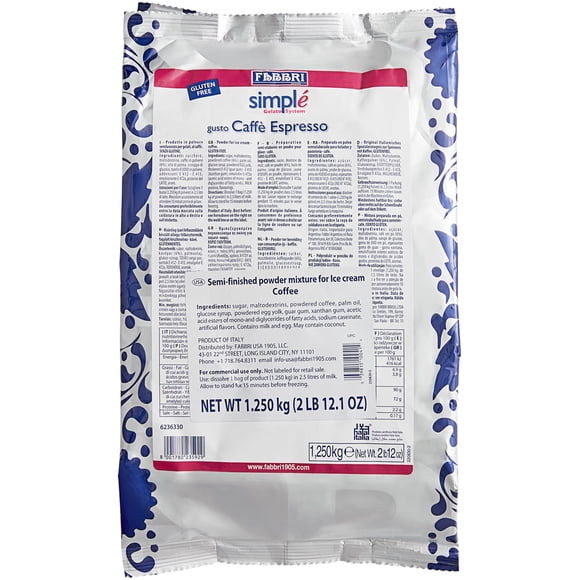 Fabbri 1,25 kg Café Espresso Simple Mélange pour Crème Glacée Molle / Dessert Glacé en une Seule Étape