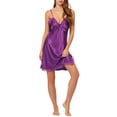 thumbnail image 2 of INSPIRE CHIC Nuisette en Satin à Dentelle pour Femme, Col en V, Robe de Détente, Camisole, Chemises de Nuit, P Violet Foncé, 2 of 6