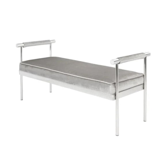 Alise Velvet Bench with velvet upholstery and sleek silver legs