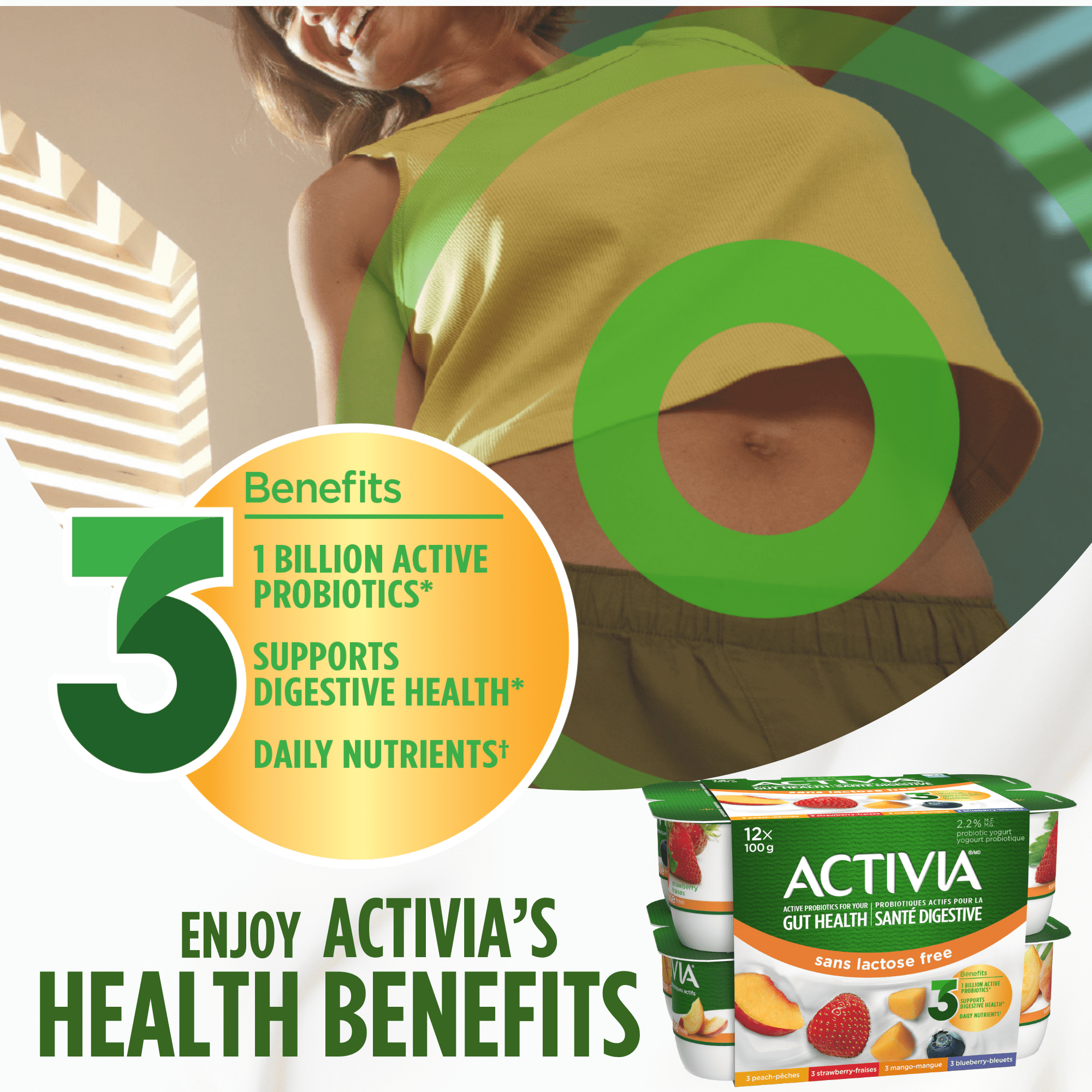 Activia Yogourt Probiotique, Sans Lactose, Fraise/bleuet/pêche/mangue, 12x100g