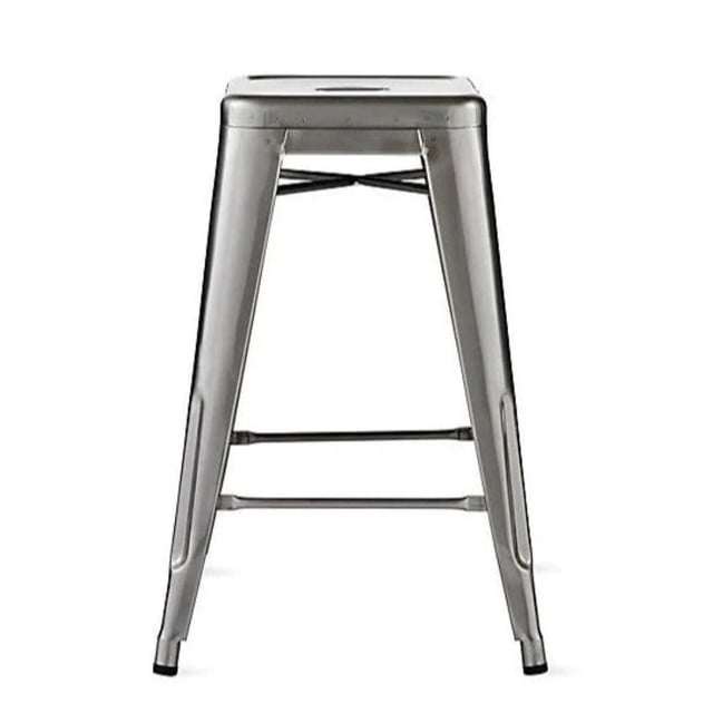 Heavenly Collection Metal Counter Stool front-facing backless metal stool with a square seat and four angled legs connected by horizontal and cross braces, constructed from scratch-resistant steel for durable indoor and outdoor kitchen or bar seating.