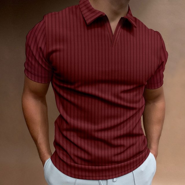 Styesk T Shirts for Man Men's Solid Color Shirt Pullover Lapel Vertical Strip Button Long-Sleeved Lapel Top